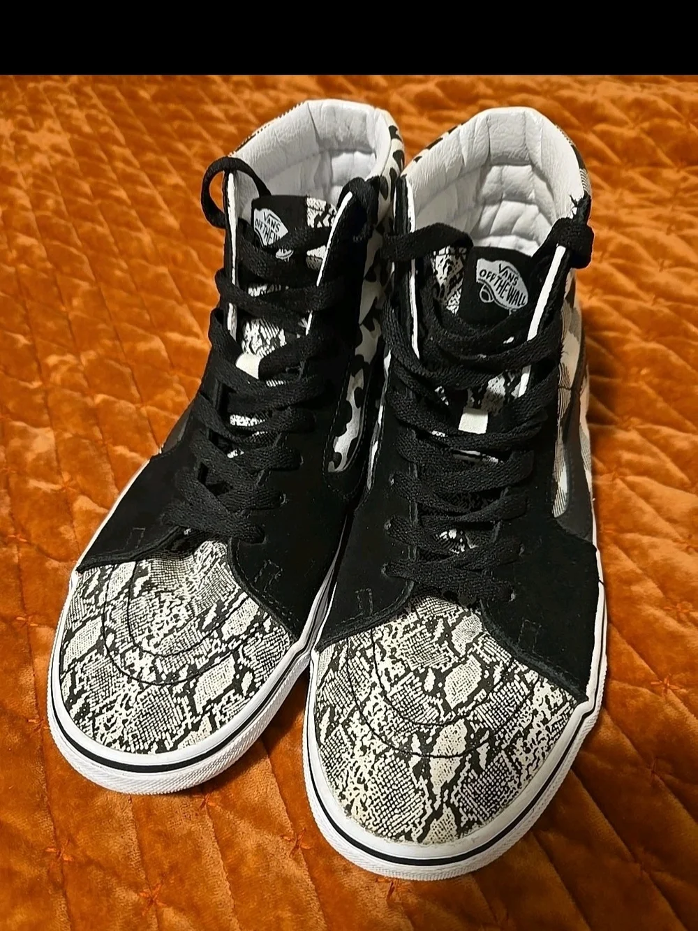 Vans SK-8 High-Top Sneakers in Black & White Snake Print MENS 8,xlnt.cond.cool..